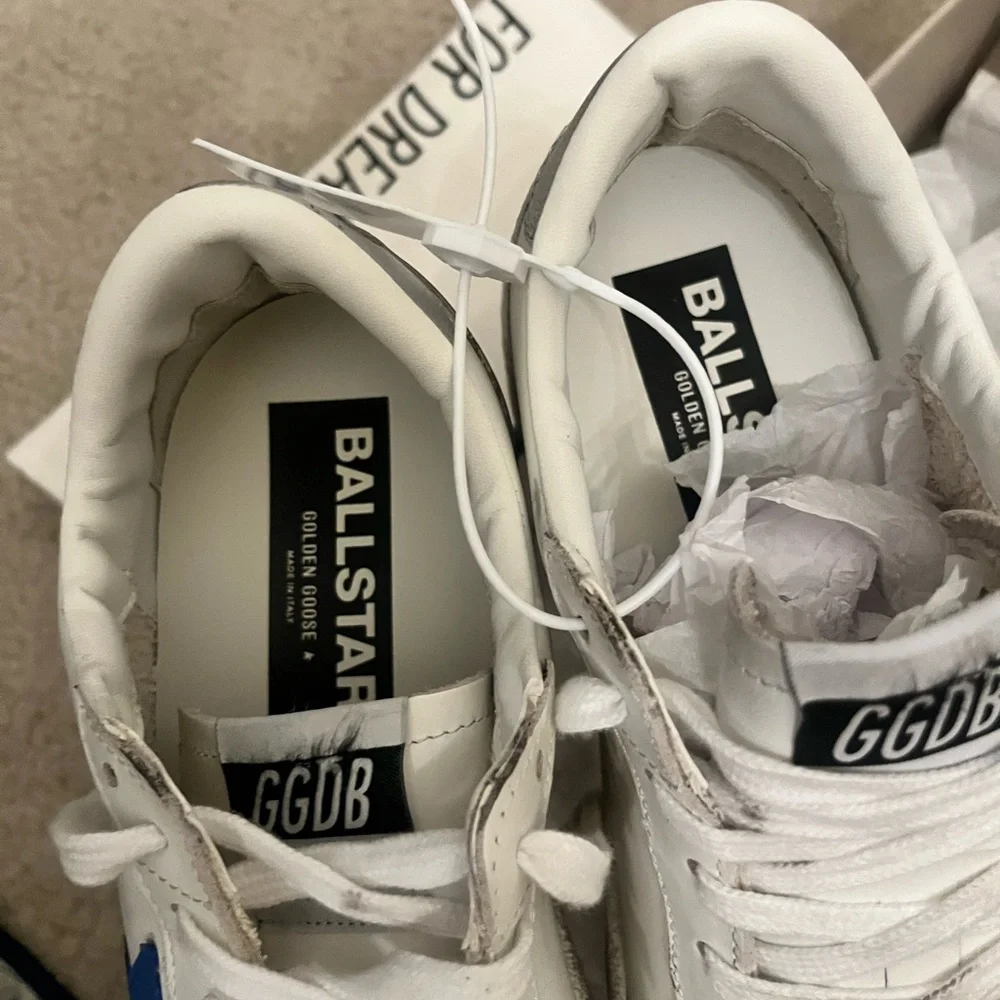 Golden Goose White Leather Sneakers with Blue Star - Size 42